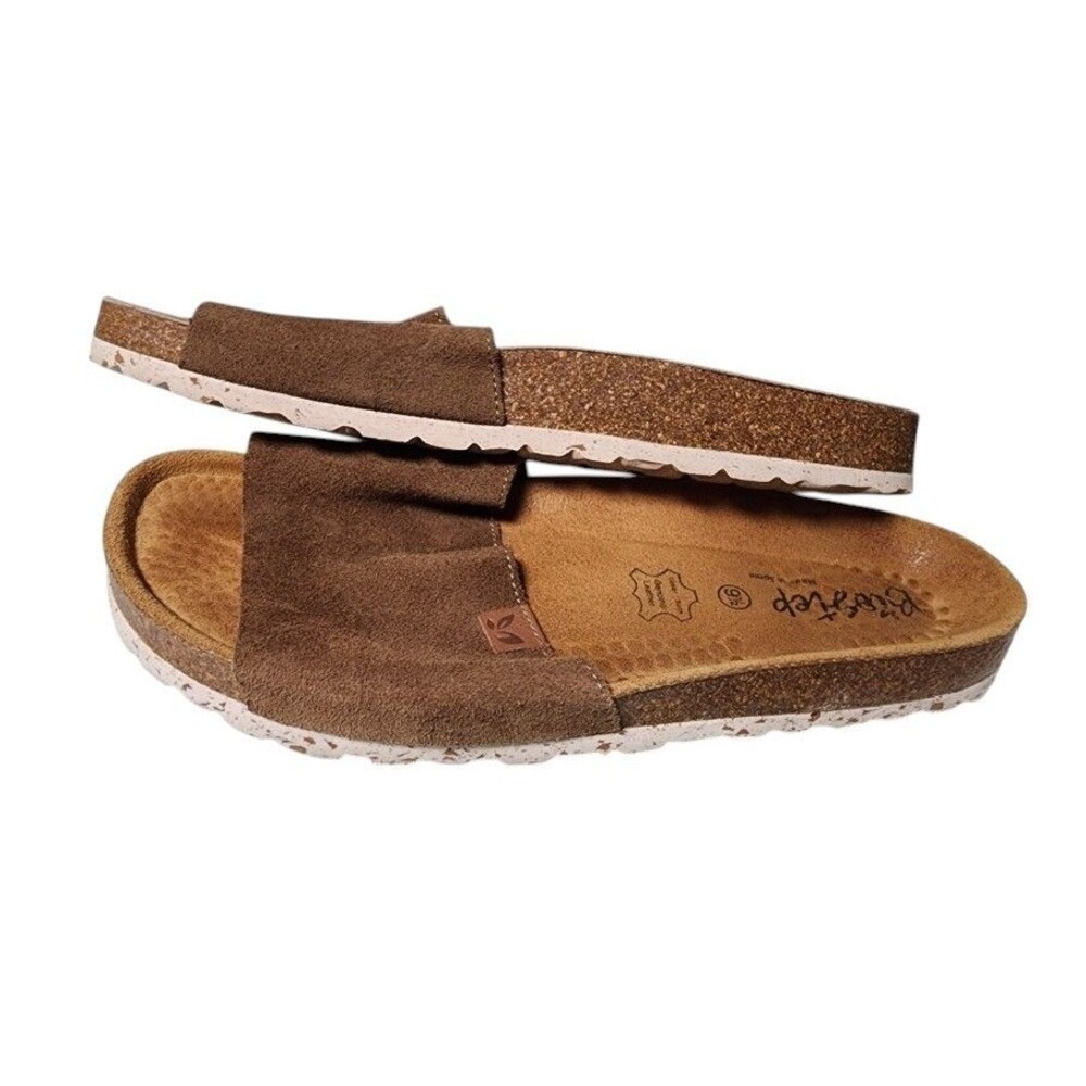 Biostep Leather Slip On Sandals Size 9.5 Brown Comfort Cork Footbed Spain